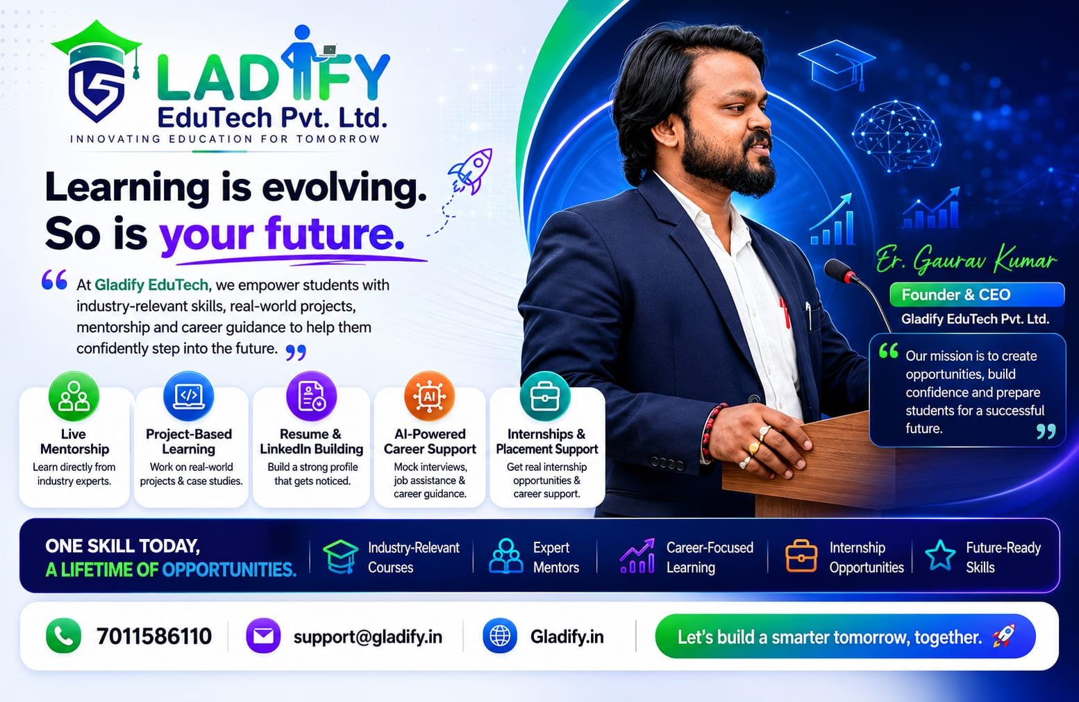 Gladify founder sharing future-ready learning and career guidance